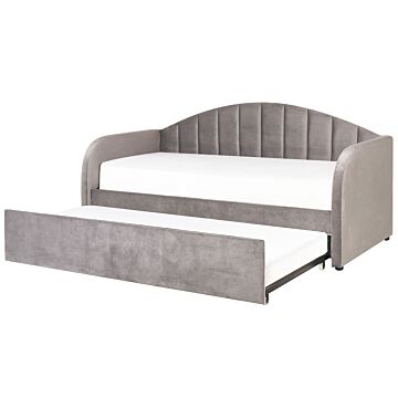 Trundle Bed Grey Velvet Eu Single Slatted Base Upholstered Daybed Glamour Modern Child's Room Guest Room