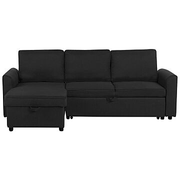 Corner Sofa Bed Black Fabric Upholstered Right Hand Orientation With Storage Bed Beliani