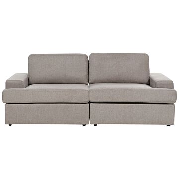 Sofa Taupe Fabric Upholstered 3 Seater Cushioned Thickly Padded Backrest Classic Living Room Couch Beliani