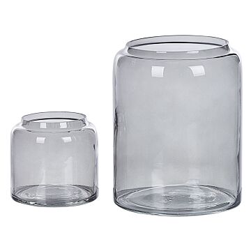 Set Of 2 Vases Grey Glass Coloured Tinted Transparent Decorative Glass Home Accessory Beliani