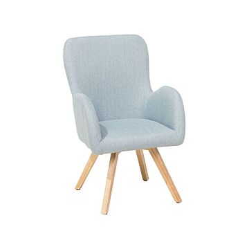 Lounge Chair Blue Fabric Upholstery Modern Club Chair With Armrests Wooden Legs Beliani