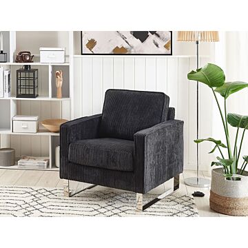 Armchair Black Corduroy Sled Silver Legs Modern Living Room Beliani