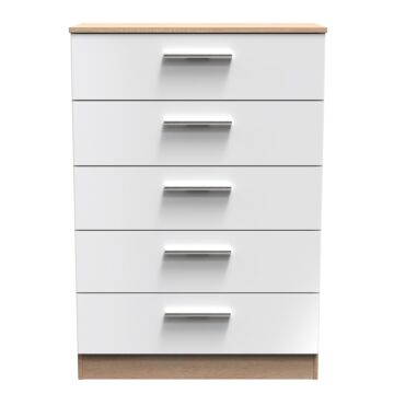 Contrast 5 Drawer Chest In White & Bardolino Oak