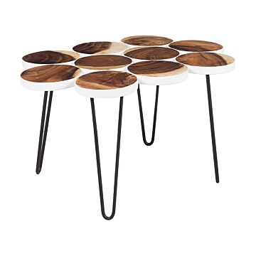 Side Table Solid Wood Black Metal Hairpin Legs Rustic Industrial Living Room Beliani