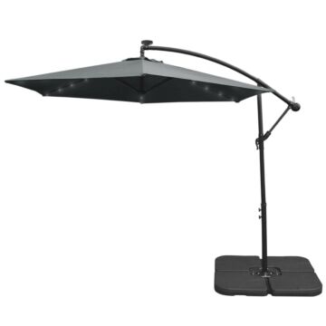 Grey 3m Led Cantilever Parasol & Plain Base