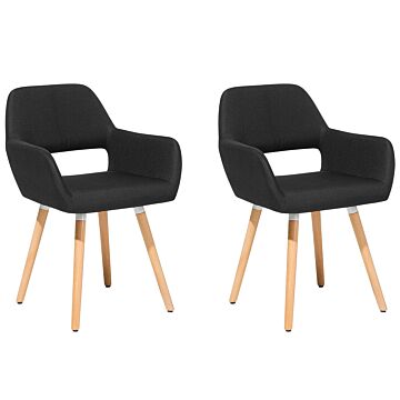 Set Of 2 Dining Chairs Black Fabric Upholstery Light Wood Legs Modern Eclectic Style Beliani