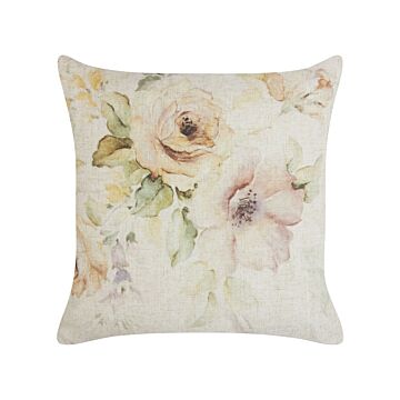Decorative Cushion Beige Multicolour Floral Pattern 45 X 45 Cm Vintage Boho Decor Accessories Beliani
