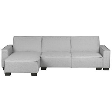 Corner Sofa Bed Grey Fabric Upholstered 3 Seater Right Hand L-shaped Bed Beliani