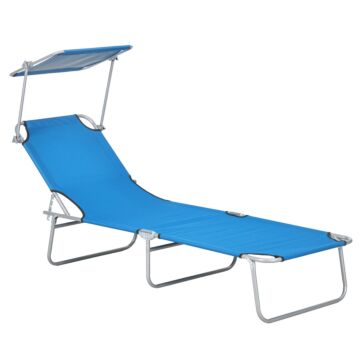 Outsunny Sun Lounger, With Adjustable Face Canopy - Bright Blue