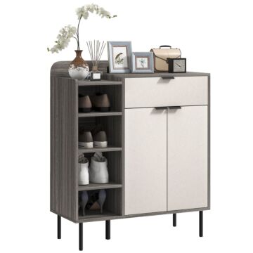 Homcom Modern And Minimal 12 Shoe Storage Cabinet - Grey/white