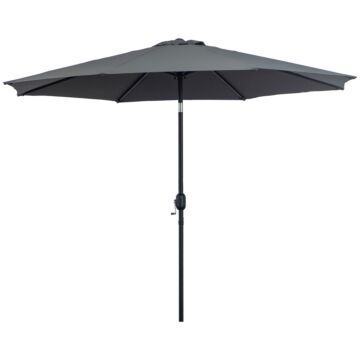 Outsunny 3(m) Tilting Parasol Garden Umbrellas, Outdoor Sun Shade With 8 Ribs, Tilt And Crank Handle For Balcony, Bench, Garden, Dark Grey