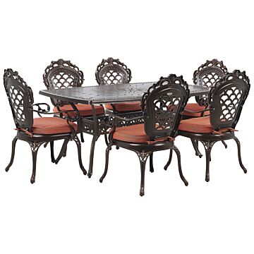 Garden Dining Set Brown Aluminium Outdoor Table 6 Chairs Vintage Beliani