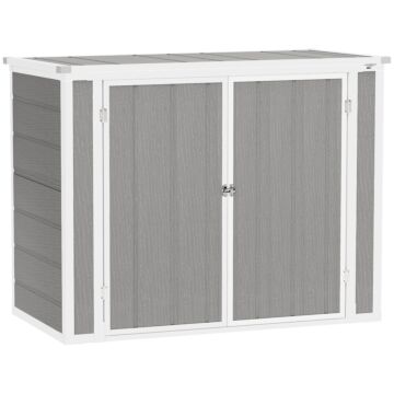 Outsunny 4.7 X 2.5ft Garden Shed, Double Bin Storage Shed With Lockable Doors, Outdoor Small Shed With Openable Lid For 2 Trash Cans, Garden Tools, Grey