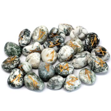Runes Stone Set In Pouch - Tree Agate