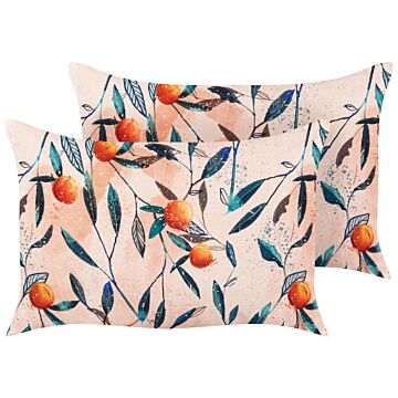 Set Of 2 Garden Cushions Multicolour Polyester 40 X 60 Cm Leaf Pattern Modern Outdoor Decoration Water Resistant Beliani
