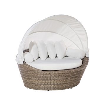 Garden Daybed White And Brown Faux Rattan With Cushions Weather Resistant Beliani
