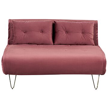 Sofa Bed Pink Velvet 2 Seater Fold-out Sleeper Armless With 2 Cushions Metal Gold Legs Glamour Beliani