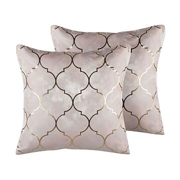 Set Of 2 Decorative Cushions Pink Quatrefoil Pattern 45 X 45 Cm Foil Print Moroccan Clover Glamour Beliani