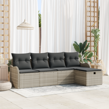 Vidaxl 5 Piece Garden Sofa Set With Cushions Light Grey Poly Rattan, Vidaxl 2-seater Garden Sofa With Storage & Cushions Light Grey Poly Rattan