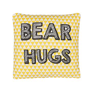 Kids Cushion Yellow Cotton 40 X 40 Cm Bear Hugs Print Triangle Pattern Square Shape Children Room Beliani