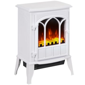 Homcom Freestanding Electric Fireplace, Electric Stove Heater With Led Flame Effect, Overheating Safety System, 1000w/2000w White | Aosom Uk