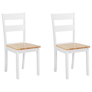 Set Of 2 Dining Chairs White And Light Rubberwood Slat Back Cottage Style Beliani