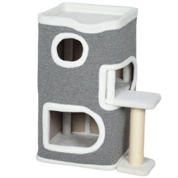 Pawhut 75 Cm Cat Tree, Cat Tower Condo For Indoor Cats With Scratching Post, Jumping Platform, Grey