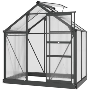 Outsunny Clear Polycarbonate Greenhouse Large Walk-in Green House Garden Plants Grow Galvanized Base Aluminium Frame With Slide Door, 6 X 4ft