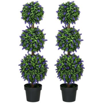 Homcom Set Of 2 Artificial Plants, Lavender Flowers Ball Trees With Pot, For Home Indoor Outdoor Decor, 110cm