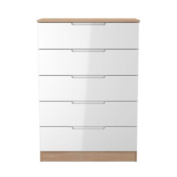 Milan 5 Drawer Chest In White & Bardolino Oak