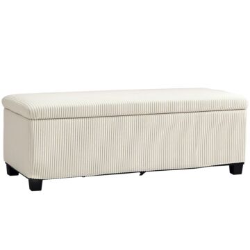 Homcom Storage Ottoman Bench, Corduroy Footstool With Removable Lid And Legs, 112cm Storage Chest Box For Living Room, Bedroom, Hallway, Beige