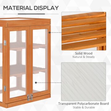 Outsunny 3-tier Wood Greenhouse Garden Polycarbonate Cold Frame Grow House W/ Storage Shelf For Plants, Flowers, Orange