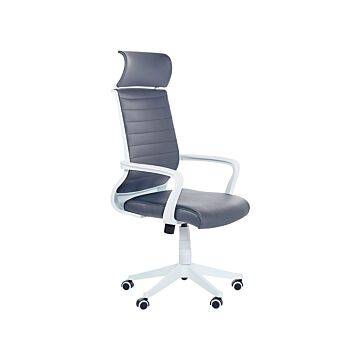 Office Desk Chair Grey Faux Leather Swivel Gas Lift Adjustable Height With Castors Ergonomic Modern Beliani