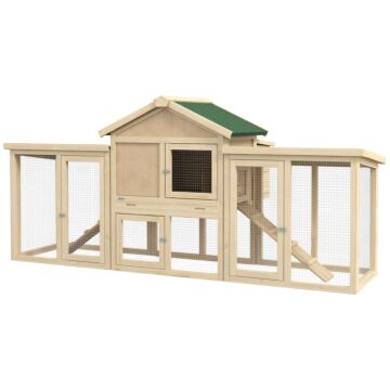 Pawhut Large Chicken Coop With Run Backyard Hen House Poultry Coops Cages With Nesting Box Wooden 204 X 85 X 93cm