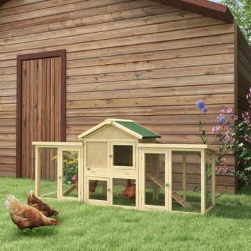 Pawhut Large Chicken Coop With Run Backyard Hen House Poultry Coops Cages With Nesting Box Wooden 204 X 85 X 93cm