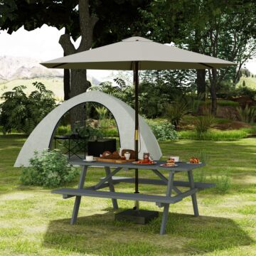 Outsunny 4 Seater Wooden Picnic Table Bench For Outdoor Garden Or Patio With Parasol Cutout 150 Cm Grey