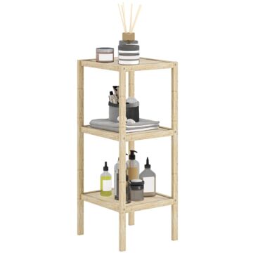 Homcom 3-tier Bamboo Bathroom Storage Shelves, Freestanding Storage Shelving Unit, Multifunctional Display Plants Stand Shelf Rack Organiser, Natural