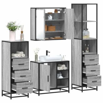 Vidaxl 4 Piece Bathroom Furniture Set Grey Sonoma Engineered Wood