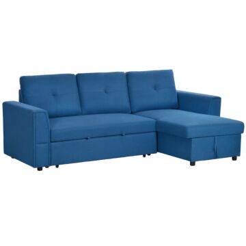 Homcom 3 Seater Sofa Bed, L-shaped Corner Sofa, Pull Out Sofa With Storage, Convertible Click Clack Settee Sectional Sleeper Futon For Living Room, Office, Dark Blue