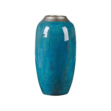 Decorative Vase Blue Terracotta Elegant Beliani