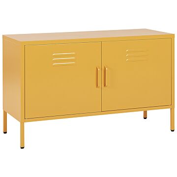 2 Door Sideboard Yellow Steel Home Office Furniture Shelves Leg Caps Industrial Design Beliani