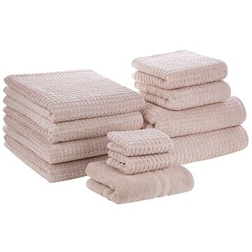 Set Of 11 Towels Pink Cotton Low Twist Guest Hand Bath Towel Bath Sheet And Bath Mat Beliani