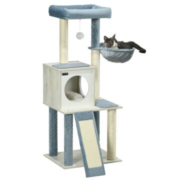 Pawhut 114cm Cat Tree For Indoor Cats, With Scratching Posts, Hammock, Bed, House