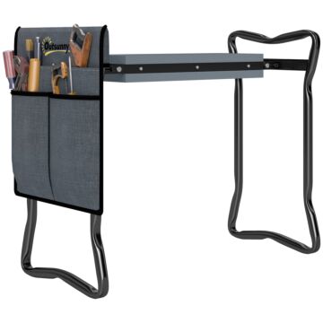 Outsunny 2 In 1 Garden Kneeler Seat, Kneeling Pad Support Bench, Foldable Knee Protector With Tool Bag, Grey