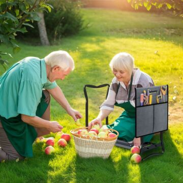 Outsunny 2 In 1 Garden Kneeler Seat, Kneeling Pad Support Bench, Foldable Knee Protector With Tool Bag, Grey