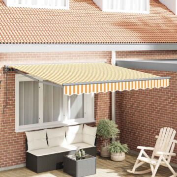 Vidaxl Retractable Awning Manual Yellow And White 300x250 Cm