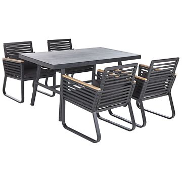 Garden Dining Set 4 Seater Black Metal Aluminium Matte Finish Outdoor Table 4 Chairs Cushions Modern Beliani