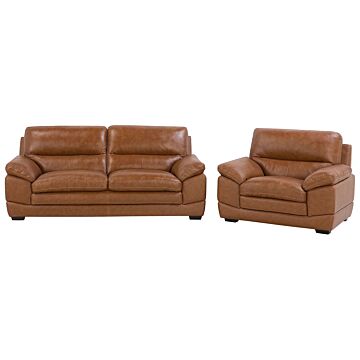 3 + 1 Sofa Set Brown Leather Extra Seating Space Upholstered Back Retro Beliani