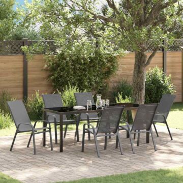 Vidaxl 7 Piece Garden Dining Set Grey Textilene And Steel