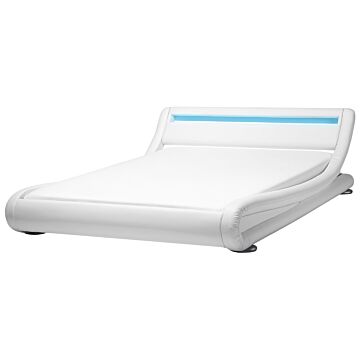 Platform Bed Frame White Faux Leather Upholstered Led Illuminated Headboard 6ft Eu Super King Size Sleigh Design Beliani